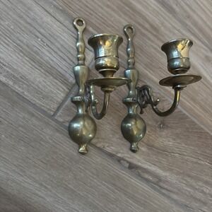 Lot of 2 Mid Century Solid Brass Georgian Style Candle Wall Sconces 12"